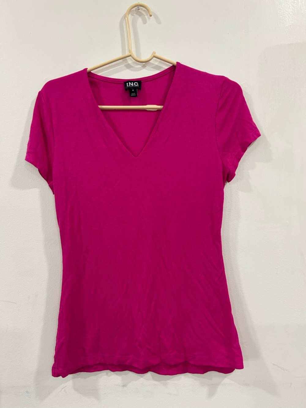 INC International Concepts Hot Pink V-Neck Short Sleeve Tee